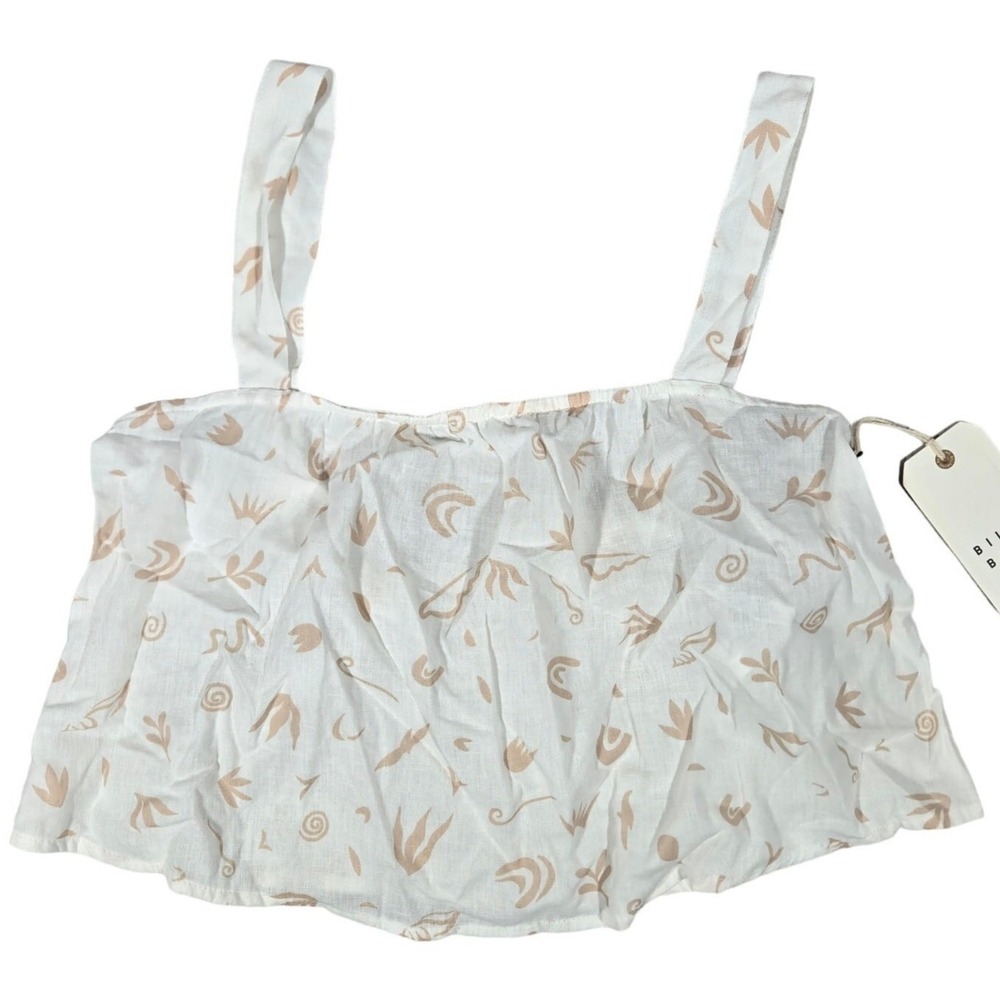 Billabong Womens White Abstract Floral Print Crop Top Tank‎ S Cotton Linen